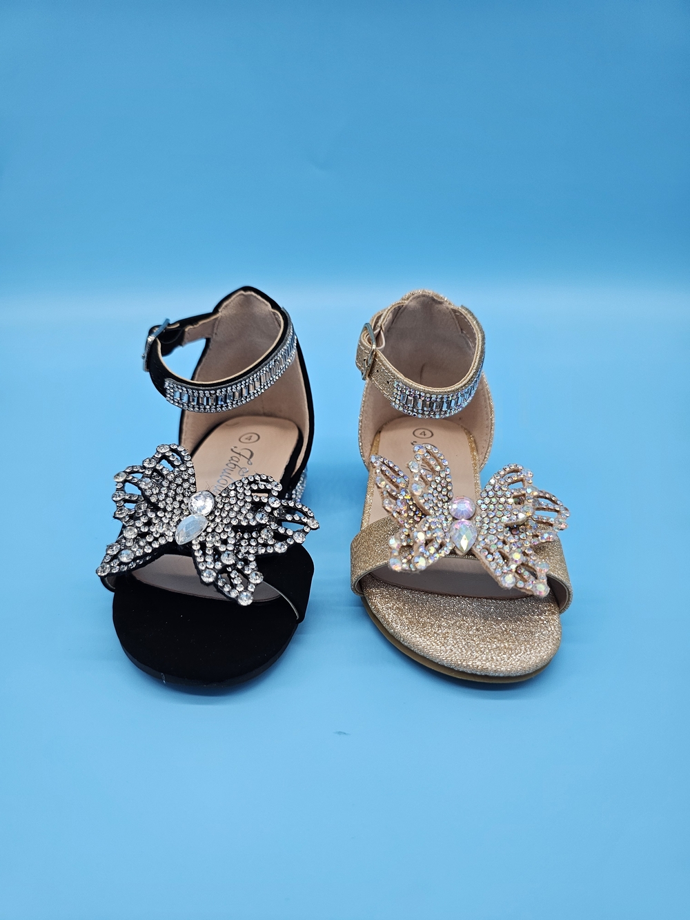 Baby Toddler(4-8)Girls' Sparkle Butterfly Ankle-Strap Sandals in Black and Gold